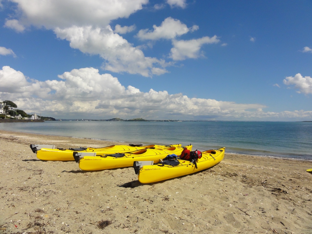 kayaks at st heliers auckland - in preparation for Browns Island trip