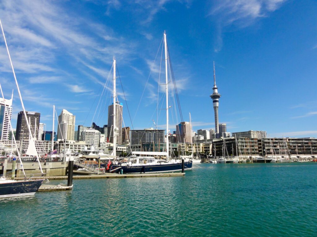 viaduct harbour auckland with skytower 1